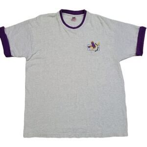 Vintage Fruit Of The Loom Shirt XL Gray Purple Cuff 90s USA Hair Stylist Barber